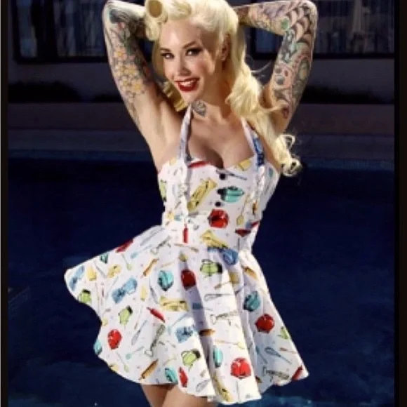 Elle Heavin Dresses | One of A Kind, Hand Made Vintage Kitchen Kitch Print Mini Dress | Color: White | Size: 0 | Pm-25249874'S Closet